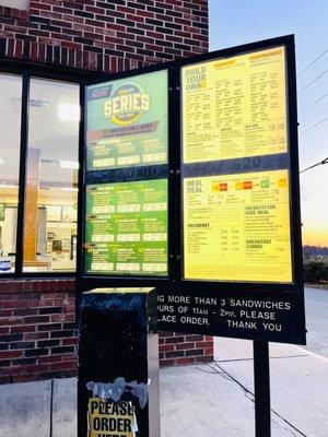 Drive-thru menu