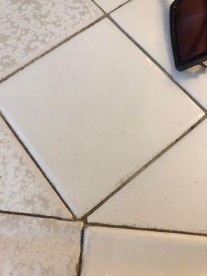 Dirty grout. This is where my husband makes his coffee. I bleached it and got a grout brushed and scrubbed it myself.