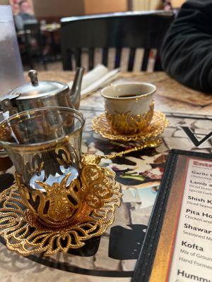 Turkish Coffee and Hot tea with Mint, perfect warm up!!