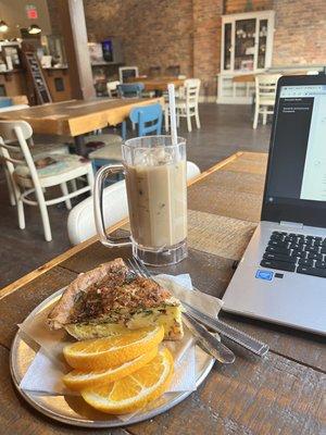 Quiche and almond latte, mmmm.