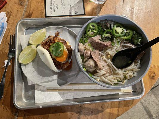 Pho Bo and crispy chicken bao bun