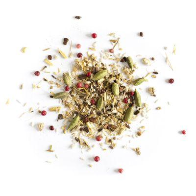 North, an herbal tea featuring a sweet and spicy blend of coconut, cardamom, cinnamon, ginger, licorice and pink peppercorns.