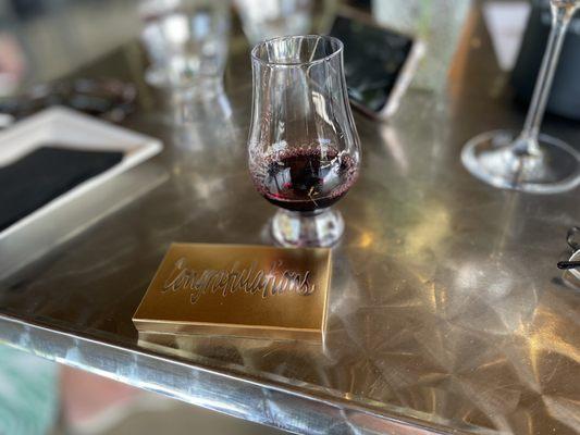 Complimentary Anniversary Debrand chocolate and Port wine