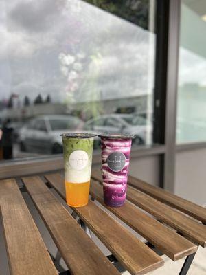 Mango matcha latte & ube latte