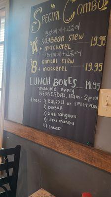 Daily Specials and Lunch Box menu.