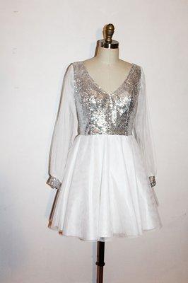 cocktail dress in silver sequin and  tulle