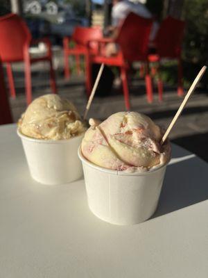 To the left: Vanilla salted almond toffee To the right: Strawberry shortcake