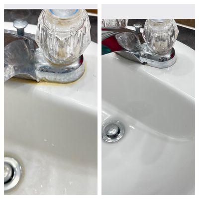 Removal of scale caused by hard water in faucets, photo before and after