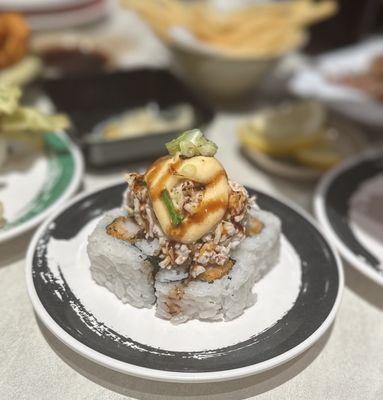 Seafood Volcano Roll - Crab Mayo over Ebi Fry