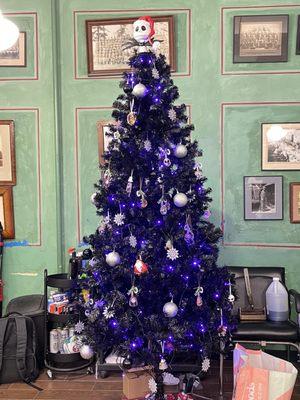 Nightmare Before Christmas themed Christmas Tree in the barbershop over the 2023 holiday season