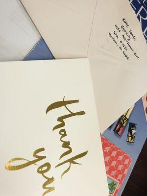 Love that the salesperson sent a handwritten card-my GF and I are old school and really appreciate great customer service.