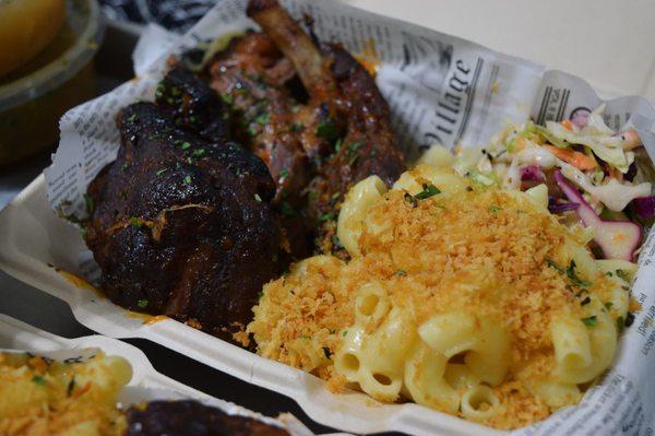 Baby back ribs, Mac n cheese, cold slaw