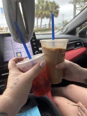 Flavored Red Bull and Iced Vanilla Coffee