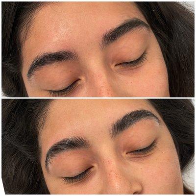 Brow Lamination + Subtle wax for less maintenance and a natural brow look.