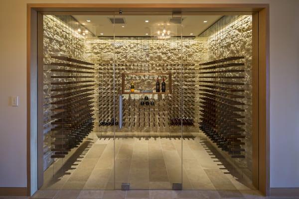 Custom Wine Room Crystal Clear Glass Wall + Door with Floor Lock