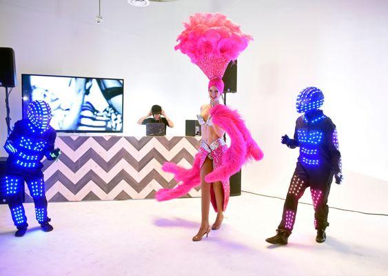 Showgirls and DJ in the Transformer space at FWS studio Las Vegas.  Venue and Studio Rental Vegas.