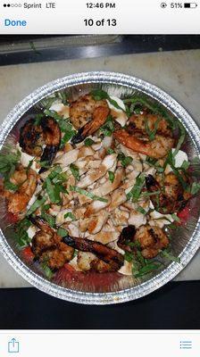 Grilled chicken and Shrimp salad.