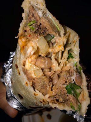 Lengua (beef tongue) super burrito.