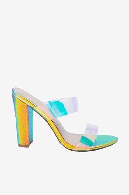 shoe store near me - Holographic Gold Double Strapped Heels