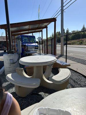 Outside eating area of food truck