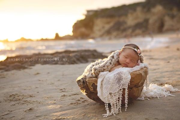 Orange County and Los Angeles newborn photographer, outdoor beach newborn session