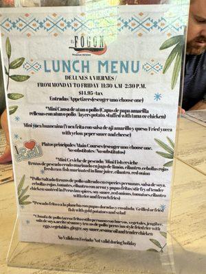 Lunch Special Menu