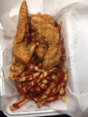 Salt pepper ketchup and with some chicken tenders. Made my evening. Legend Rocks.