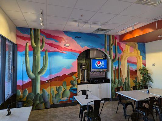 Eating area and mural