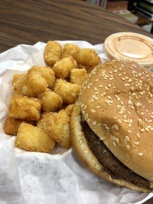 Cheese Burger and Tots with Fry sauce