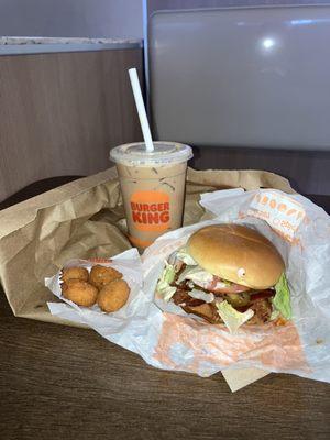 Spicy BK Royal Crispy Chicken Sandwich w/ 4 Cheesy Tots Mocha BK Cafe Iced Coffee