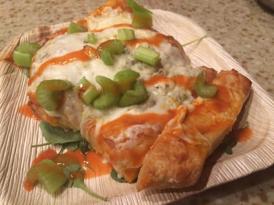 Buffalo Cheesy Bread Sticks- mozzarella, hot sauce, bleu cheese crumbles, chopped celery.