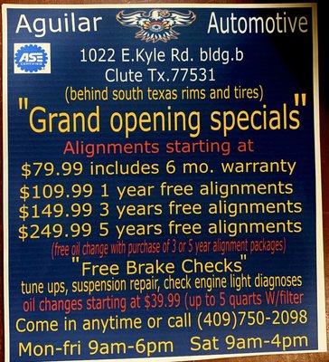 Grand opening specials