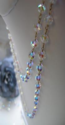 Swarovski crystal , 14k goldfill wire wrap 42"long