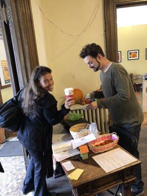 Jayson and Lucy at the food pantry.