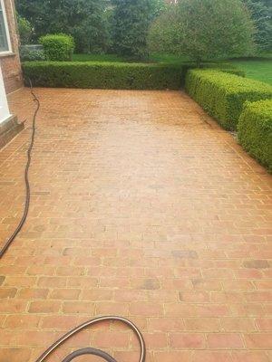 This is a brick back patio that we power-washed