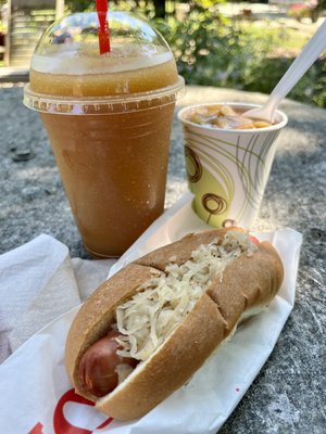 Cider slushie, cider beans, and cider dog with kraut!