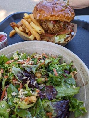 Falafel burger and sriracha bowl