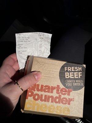 Receipt and burger box.