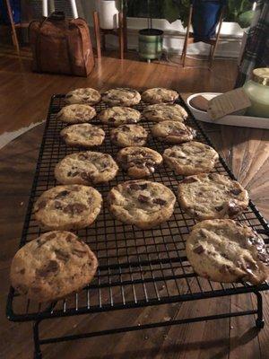 Chocolate chip cookies Baked from frozen in 12 minutes at 350F.  So. Damn. Good.