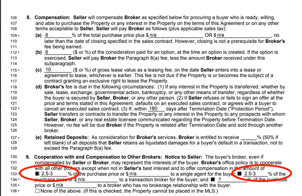 The original contract shows a 3% commission to the seller's agent.