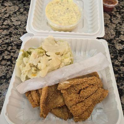 Catfish, cabbage and potato salad