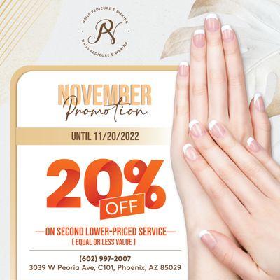 November Promotion
20% OFF Second lower-priced service
Valid until 11/20/2022

All you need at times is a day of pampering! 
It c