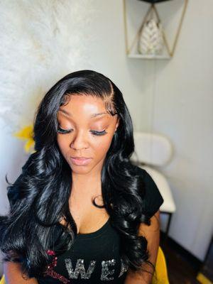 Jet black Cambodian wave wig install