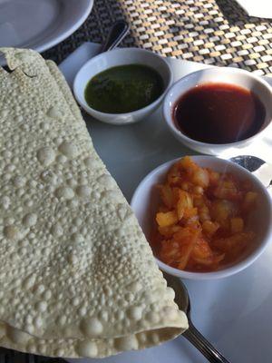 Complementary bread with delicious dipping sauces