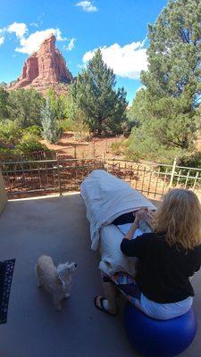 Treatment with view of Coffeepot Rock