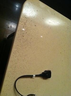 My kitchen island, covered in dust and pebbles from the ceiling and walls above