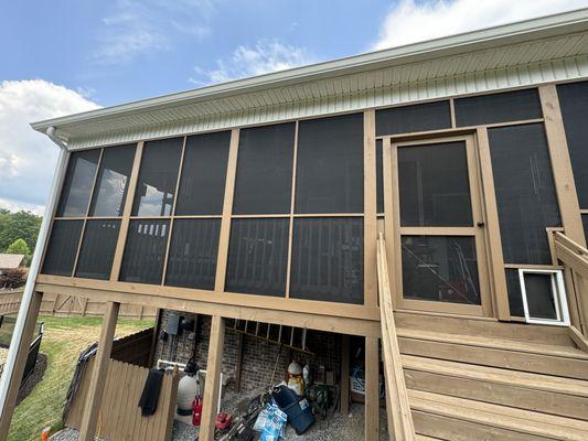 Rescreened porch with new trim