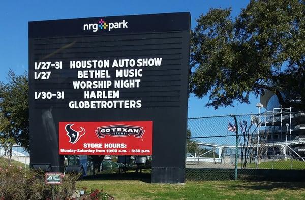 From the NRG Stadium entrance, you can see the store sign.