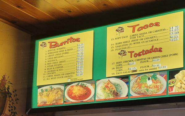 Burrito Menu