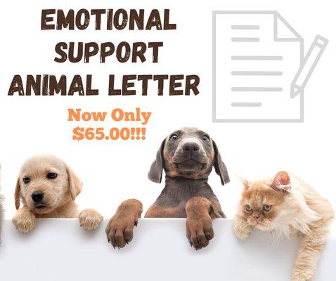 Emotional Support Animal Letter Sale only $65, now through 03/31/23!